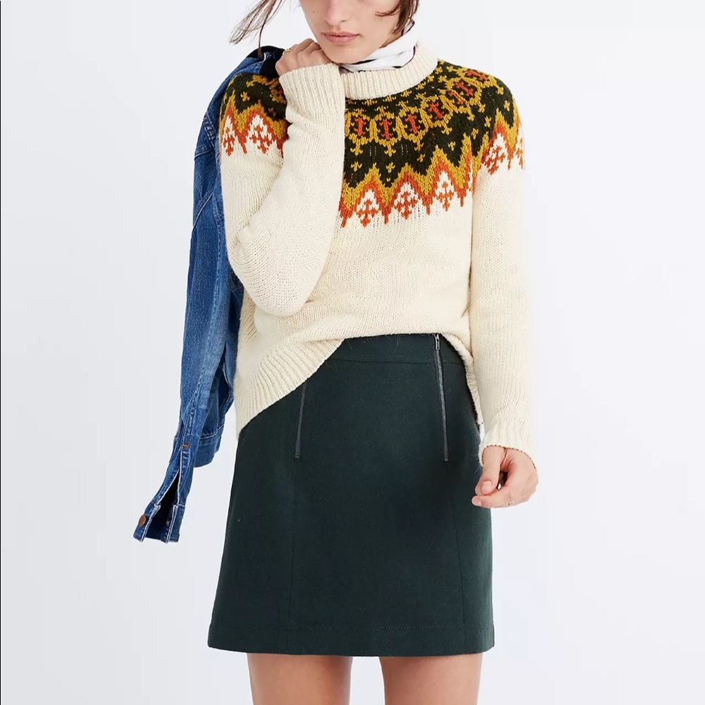 Madewell Green Uptown Zip Mini Skirt Wool Blend Size 4